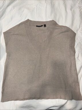 Cyrus Neutral Taupe Sleeveless V-Neck Knit Vest